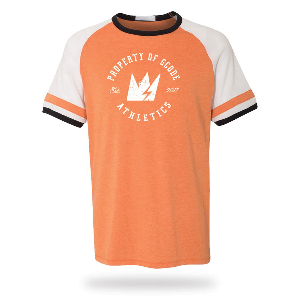 
                  
                    The GCode Athletics Varsity Shirt (Orange/Wht/Blk)
                  
                