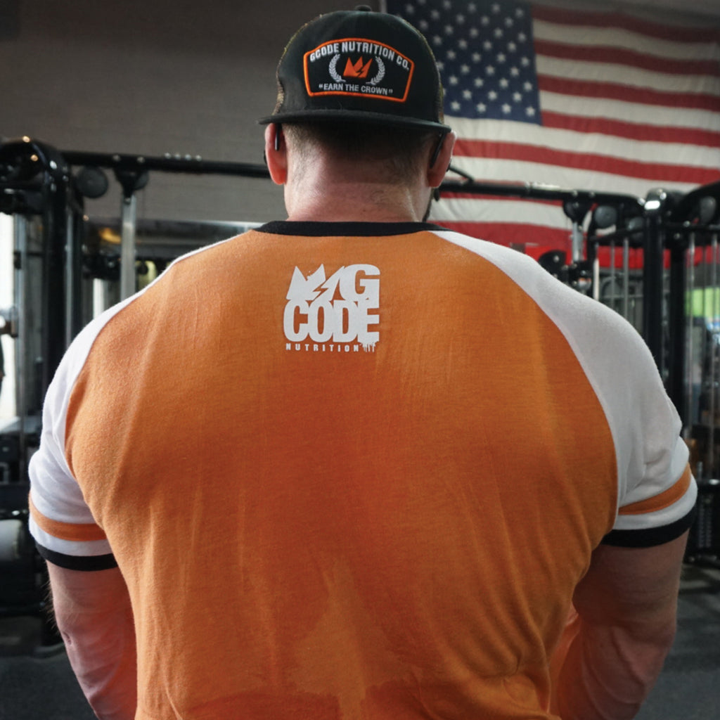 The GCode Athletics Varsity Shirt (Orange/Wht/Blk)